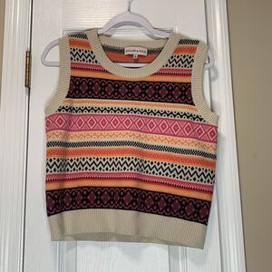 Ladies Sweater Vest Willow And Wind Aztec Print Size Large Pink‎ Black